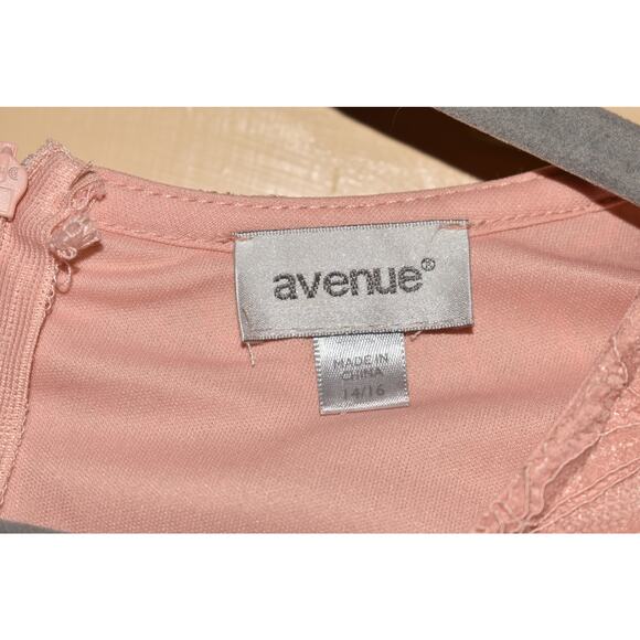 AVENUE $79 Pink Lace Applique Sleeveless Maxi Dress Crinkle Fabric‎ Size 14 / 16 - Picture 4 of 4